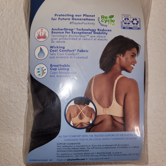 Playtex 18Hour WireFree Bounce Control Support Breathable Cup Bra Black 40D NIP - Picture 4 of 15